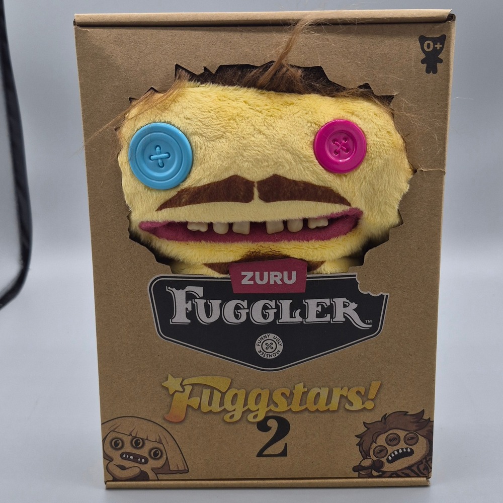 Zuru Fuggler Fuggstars 2 Mr Fug Yellow Monster Plush Button Eyes Mustache 15790G